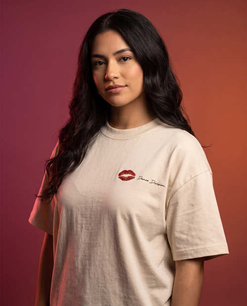 Dance Division Tee worn by model, Latin Takeover sunset studio