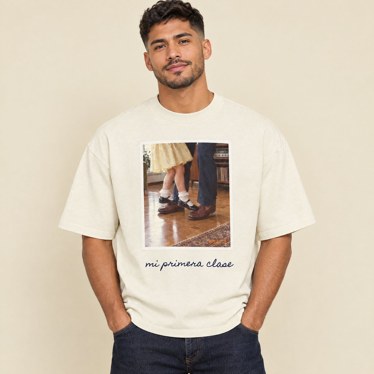 Mild Apricot — Mi Primera Clase oversized tee, front